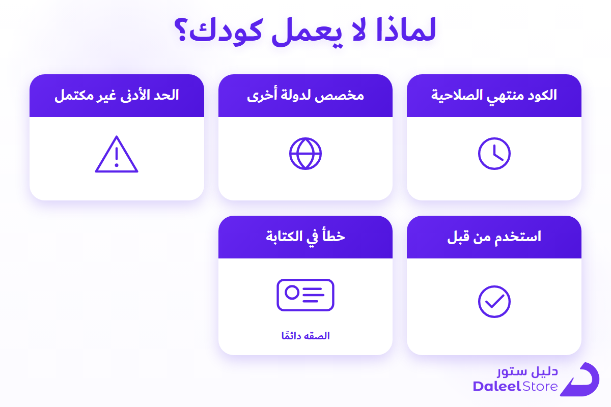 قائمة تحقق من أسباب عدم عمل كود الخصم في شي ان