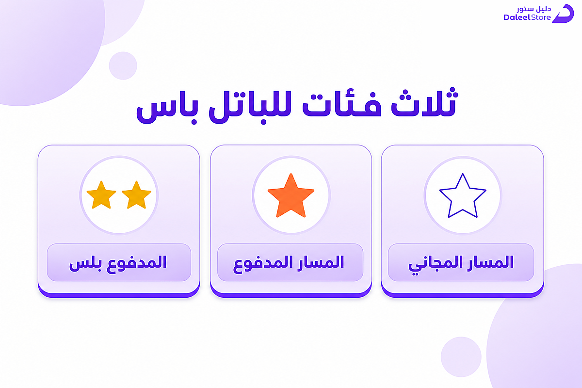 مقارنة مصورة بين مستويات الباتل باس المجاني والمدفوع والمدفوع بلس
