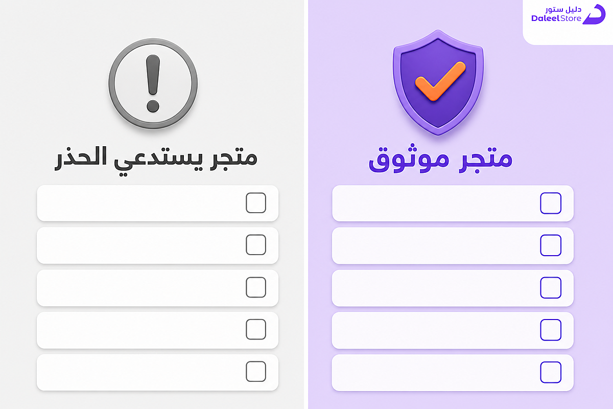قائمة مقارنة بين علامات الموقع الموثوق وعلامات الموقع المشبوه لشراء سوا
