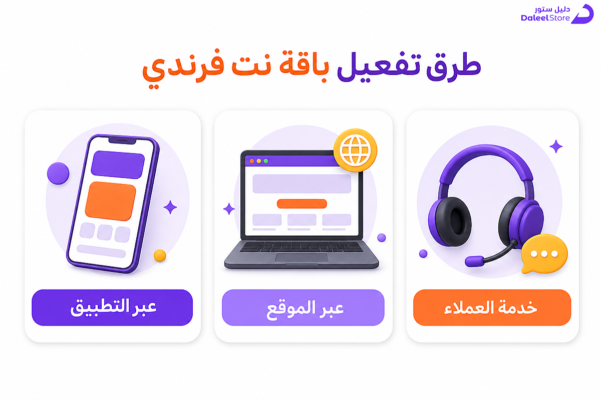 ثلاث طرق لتفعيل باقة نت فرندي: التطبيق والموقع وخدمة العملاء