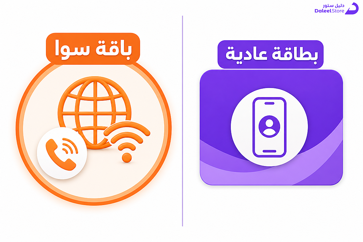 جدول مقارنة بصري بين بطاقة شحن سوا العادية وباقات سوا