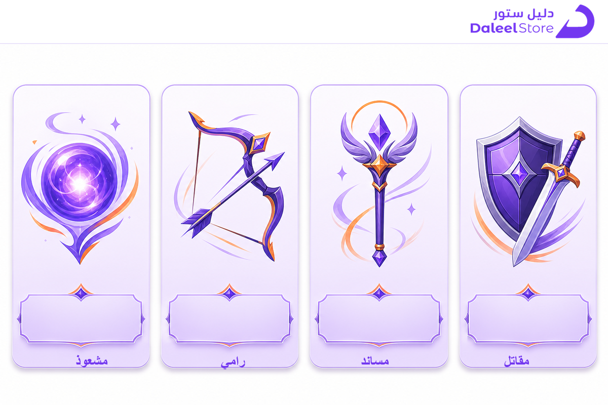 شبكة توضح أدوار الأبطال الأربعة في لعبة هونر اوف كينجز